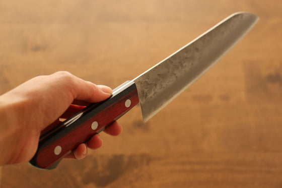 Seisuke Silver Steel No.3 Nashiji Santoku 180mm with Red Pakkawood Handle - Seisuke Knife