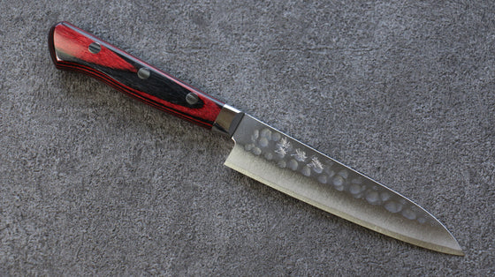 Yoshimi Kato Blue Super Migaki Finished Maru Hammered Petty-Utility Japanese Knife 120mm Pakka wood Handle - Seisuke Knife