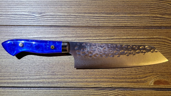 Yoshimi Kato VG10 Damascus Japanese Bunka Knife 180mm Blue Acrylic Handle - Seisuke Knife