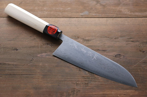 Shigeki Tanaka Blue Steel No.2 17 Layer Damascus Japanese Santoku Knife 165mm with Magnolia Handle (Ferrule: Water Buffalo) - Seisuke Knife
