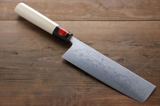 Shigeki Tanaka Blue Steel No.2 17 Layer Damascus Japanese Nakiri Knife 165mm with Magnolia Handle - Seisuke Knife