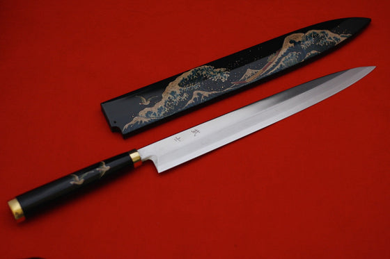 Takeshi Saji VG10 Japanese Yanagiba Chef Knife with Maki-e Art Mt. Fuji & Waves 300mm - Seisuke Knife
