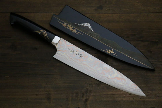 Takeshi Saji Maki-e Art Blue Steel No.2 Colored Damascus Gyuto  210mm Lacquered Handle - Seisuke Knife