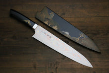  Takeshi Saji Maki-e Art Blue Steel No.2 Colored Damascus Gyuto 240mm Lacquered Handle - Seisuke Knife